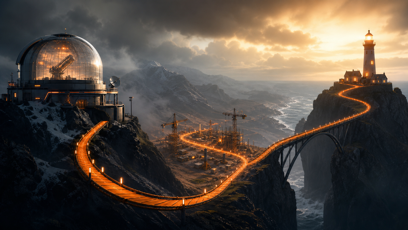 A three-stage orange expedition crossing audit build and handoff landscapes