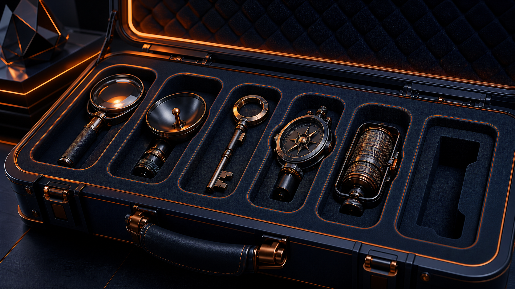 An open modular instrument case containing five specialised AI visibility measurement tools