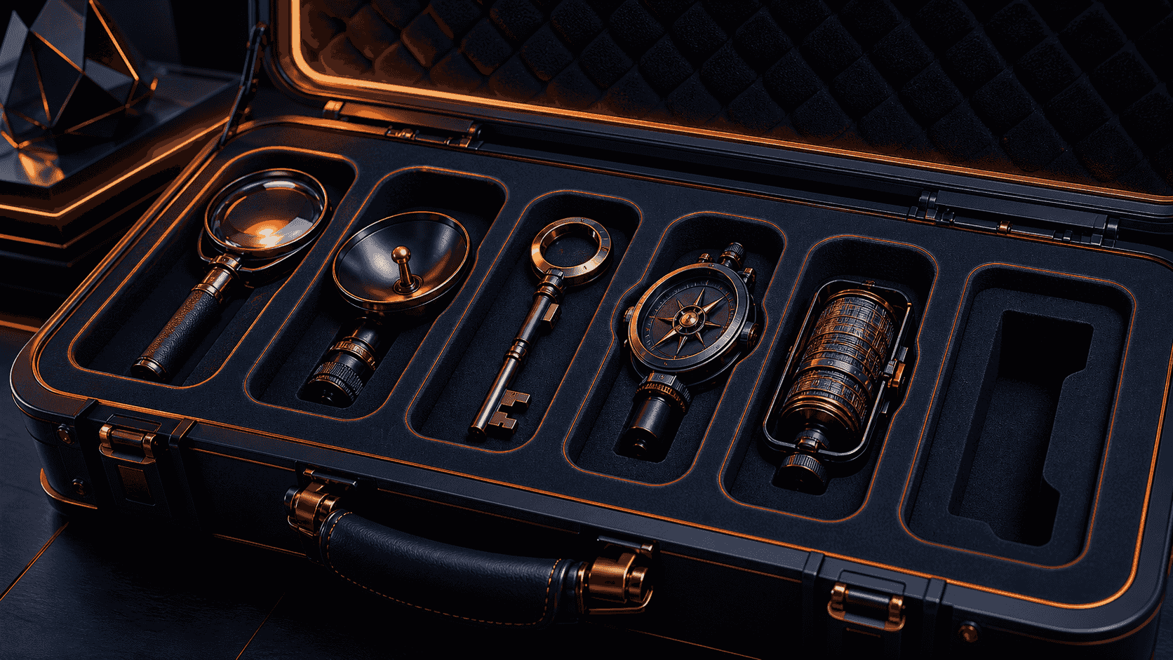 An open modular instrument case containing five specialised AI visibility measurement tools