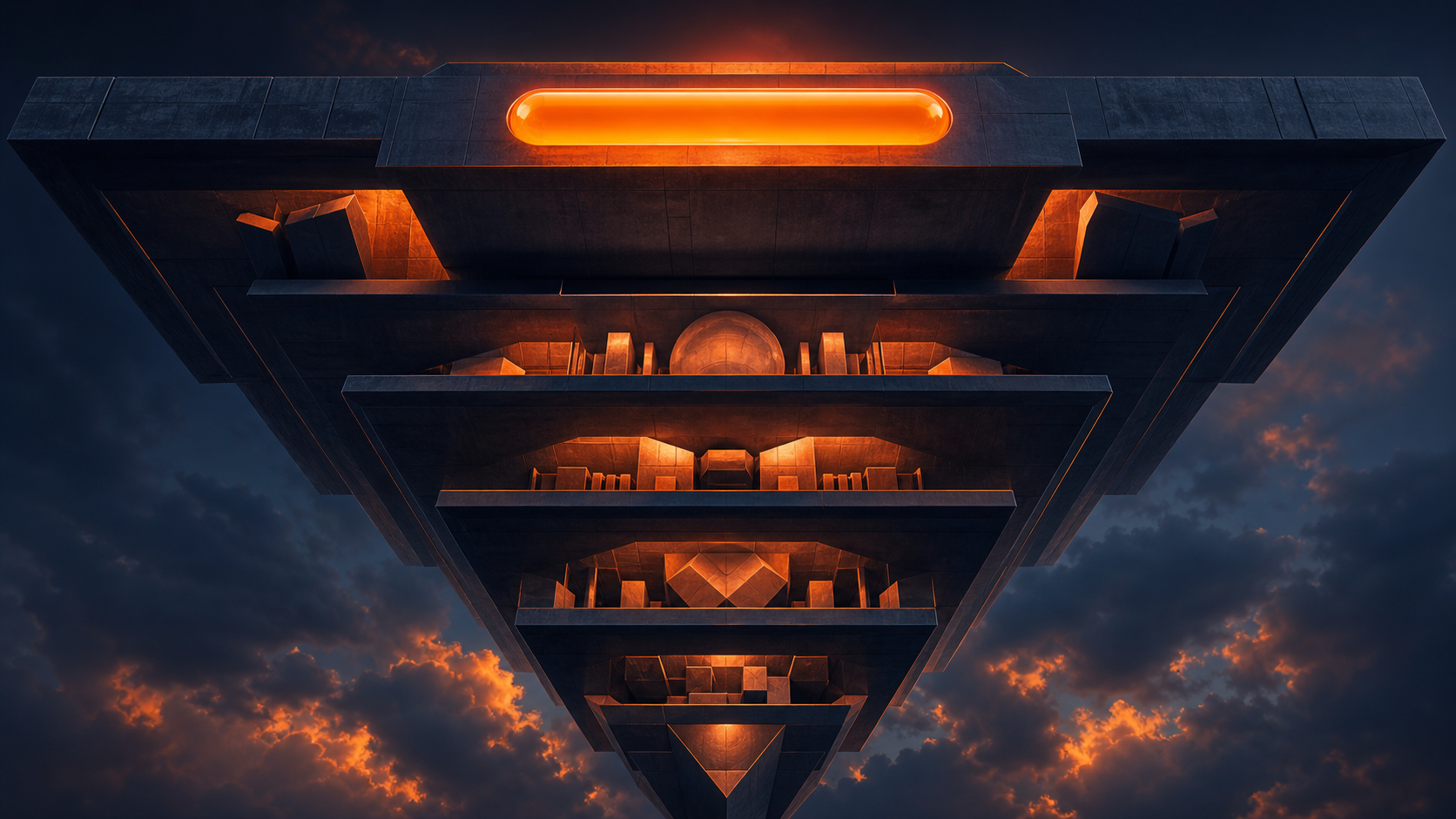 An inverted architectural pyramid with a bright answer capsule above deeper evidence layers