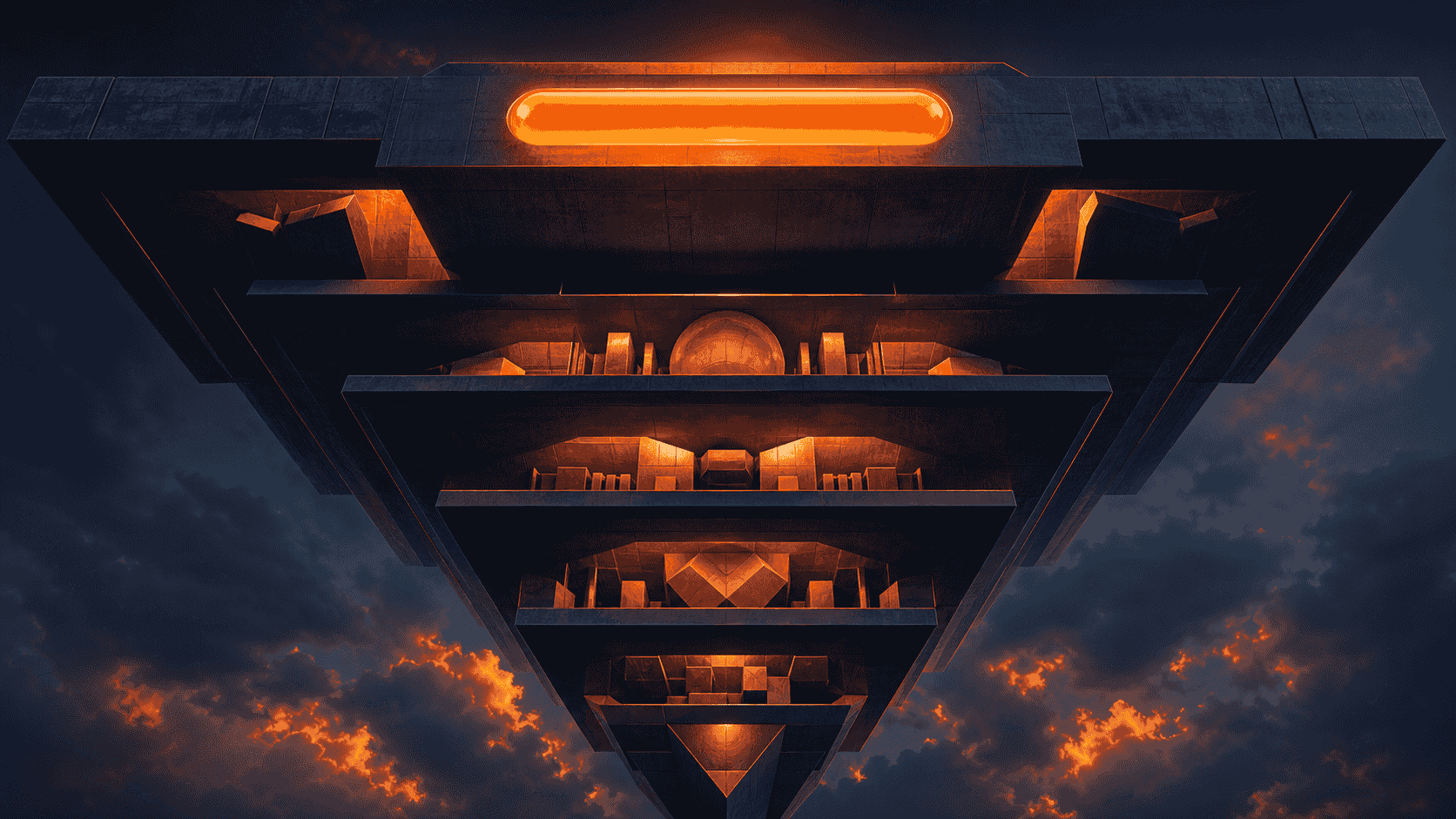 An inverted architectural pyramid with a bright answer capsule above deeper evidence layers