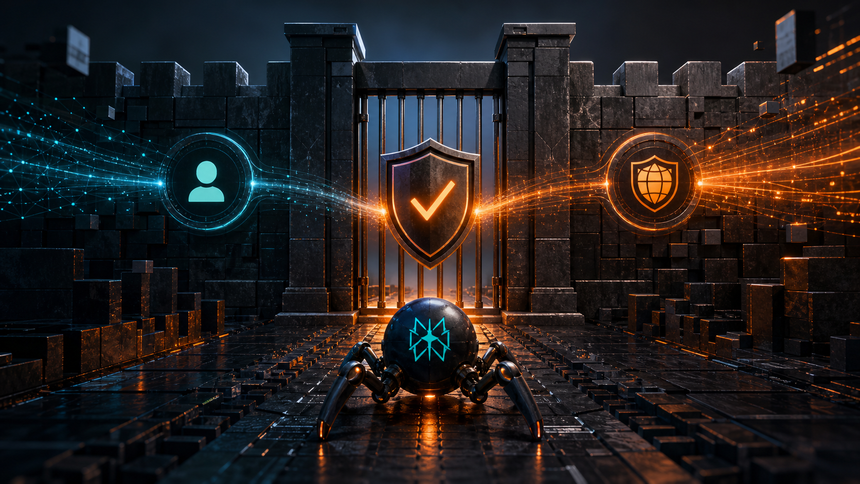 A verified crawler probe passing through a dual-signal web application firewall gate