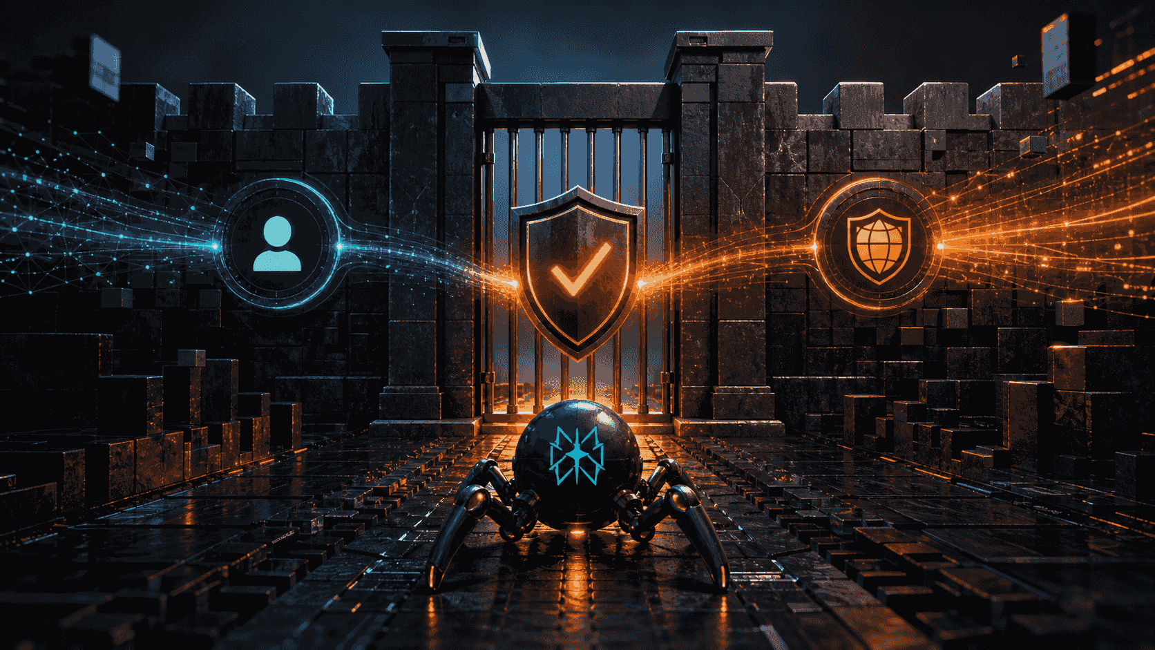 A verified crawler probe passing through a dual-signal web application firewall gate