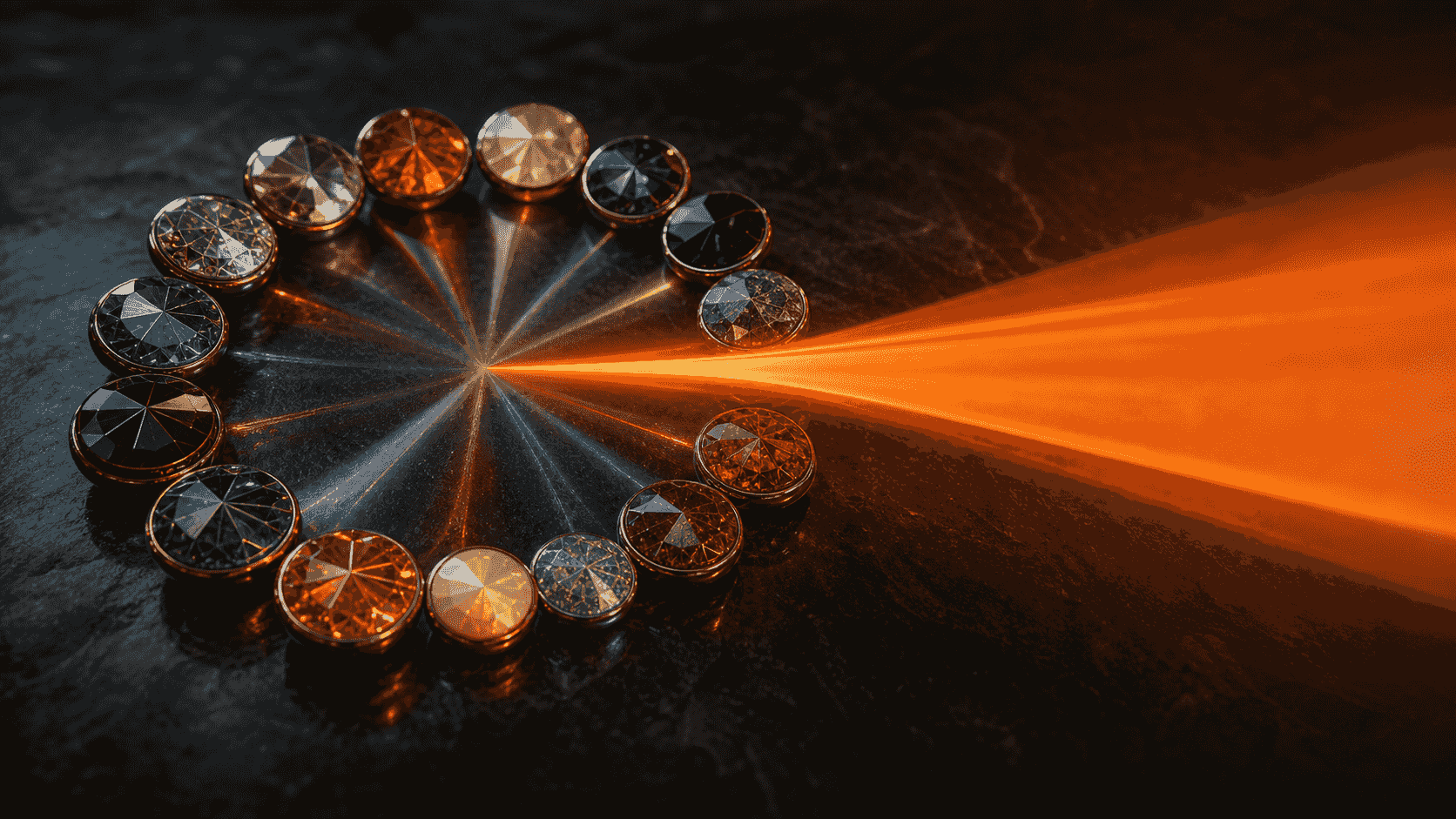 A ring of authentic review stones refracting an orange recommendation beam