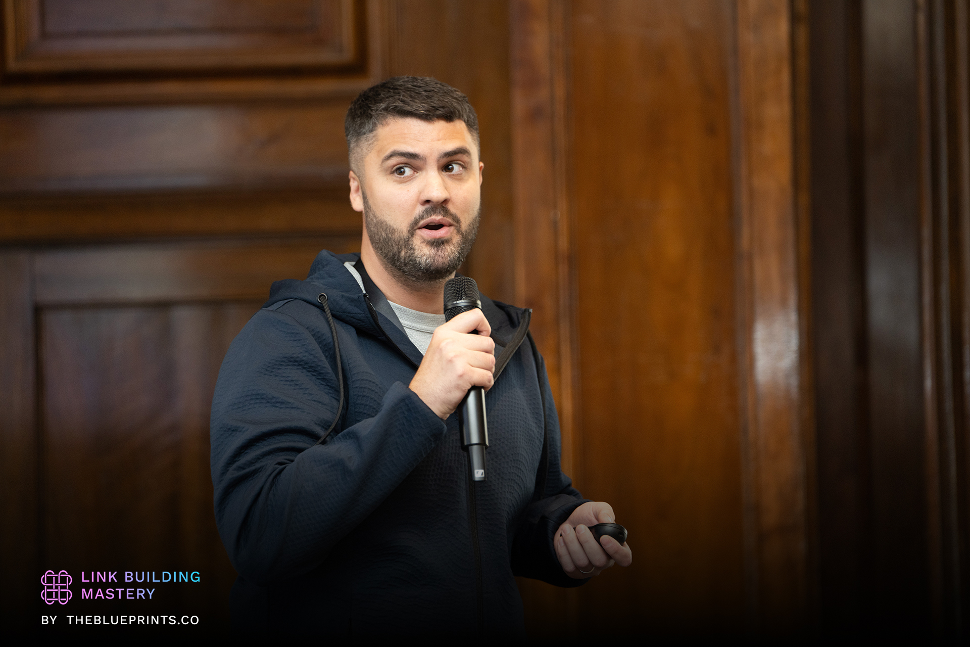 Chris presenting at Link Building Mastery London 2025