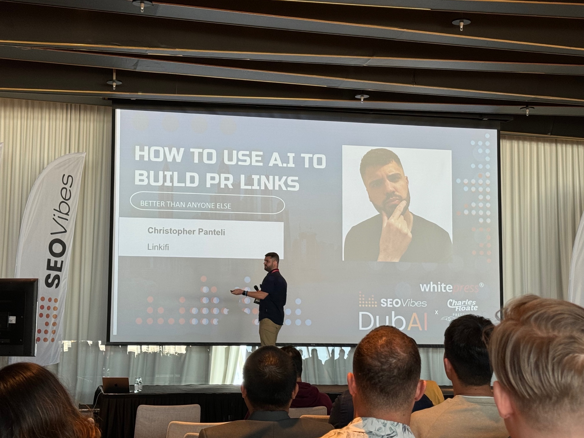 Chris presenting AI strategies at SEO Vibes Dubai 2024